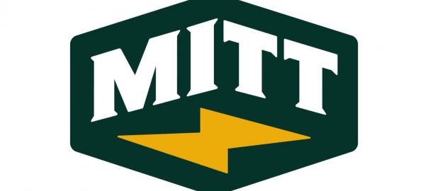 MIT logo: bold white 'MIT' text on a dark green hex-like shield with a yellow chevron arrow beneath.
